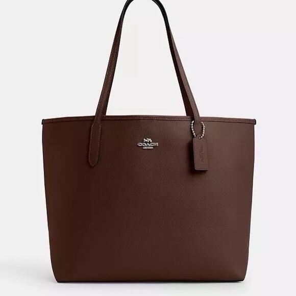 NWT Coach CR111 Leather City Tote Shoulder Bag in Silver /Maple - Picture 5 of 8